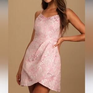 Start This Party Rose Pink Floral Jacquard Tulip Mini Dress
Lulus M
